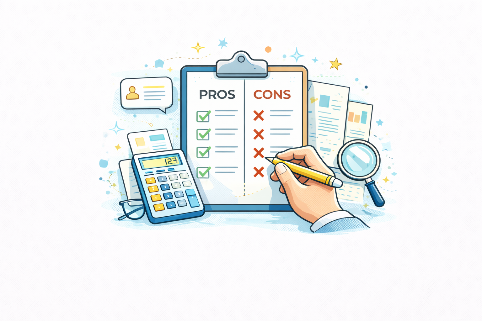 Illustration showing clear comparison of product pros and cons