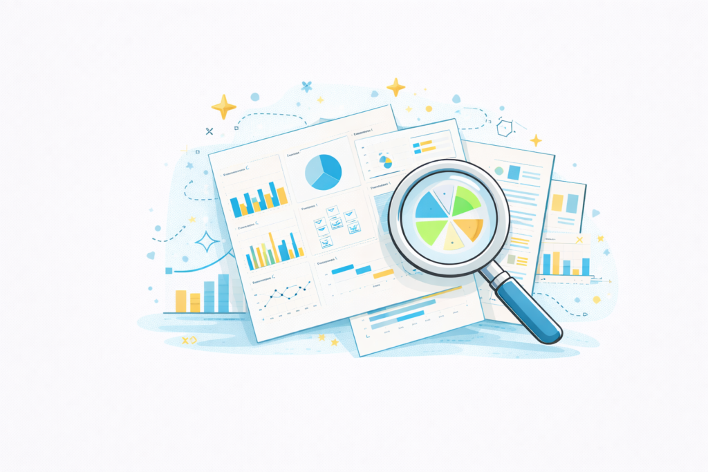 Illustration representing product research and comparison process