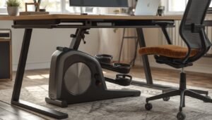 Modern under desk elliptical machine for home office and seated low-impact exercise.