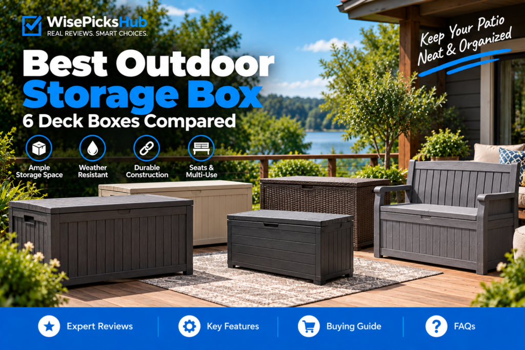 Best outdoor storage box comparison featuring six deck storage boxes for patios and outdoor living spaces