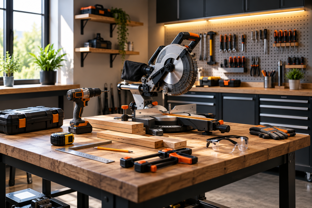 Pro tools and home improvement equipment in a modern workshop
